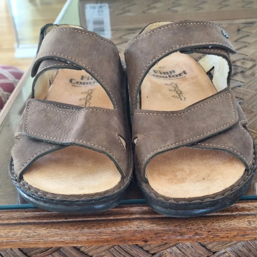 Finn Comfort Toro-Soft Men's 9 Oxide Brown Leather Sandals Adjustable Straps 42